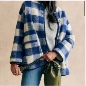 Sezane Farel Jacket Ecru Blue Check - Size 4